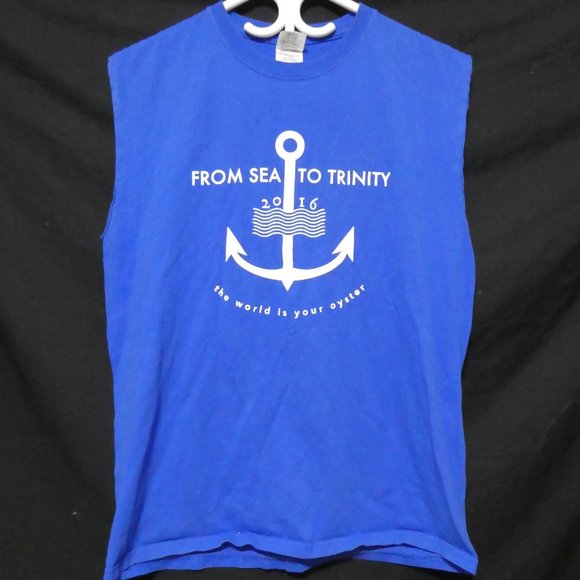 GILDAN Ultra Cotton, medium, blue sleeveless graphic tank top, GUC - Picture 2 of 12